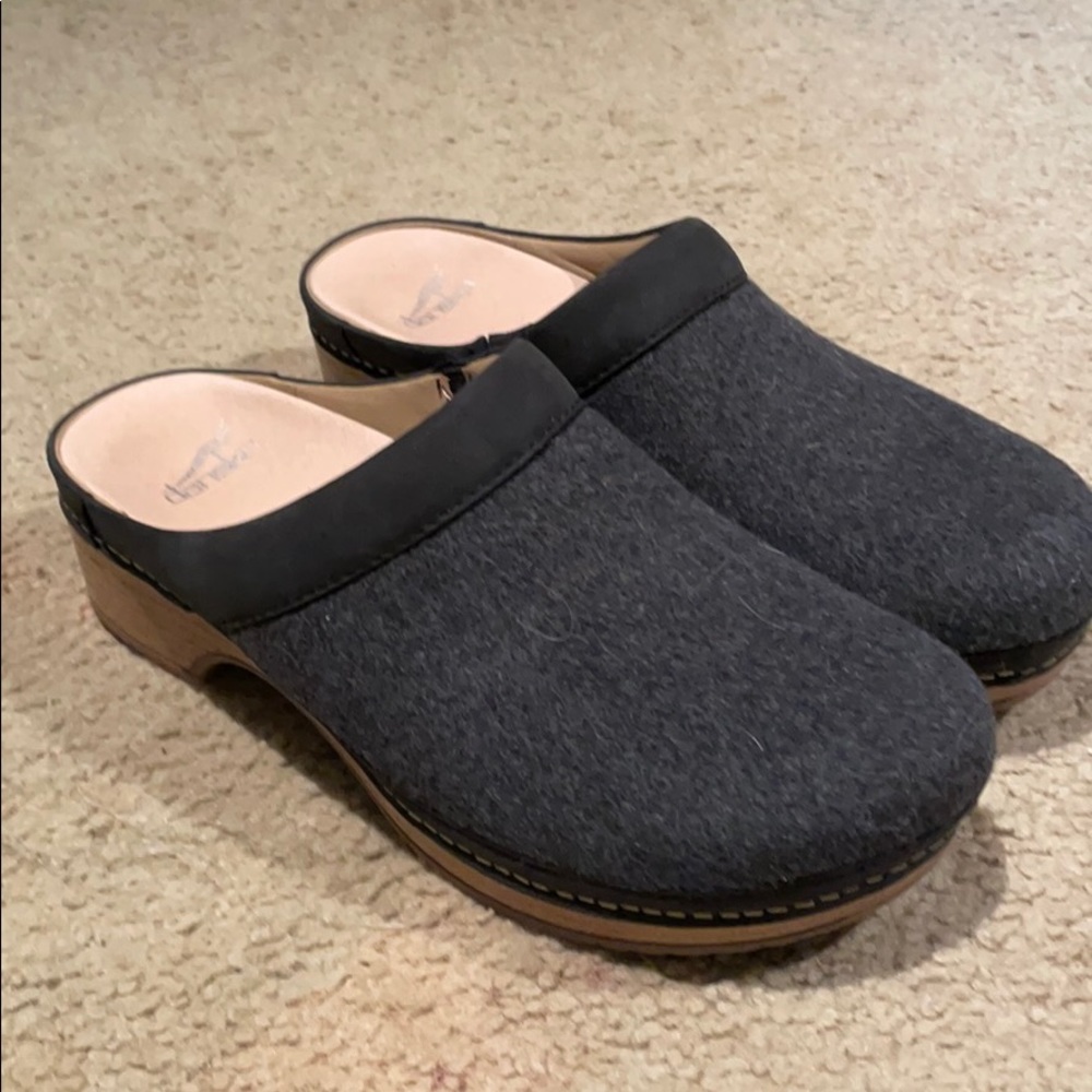 Dansko Bethann Charcoal Wool Clogs - Size 40